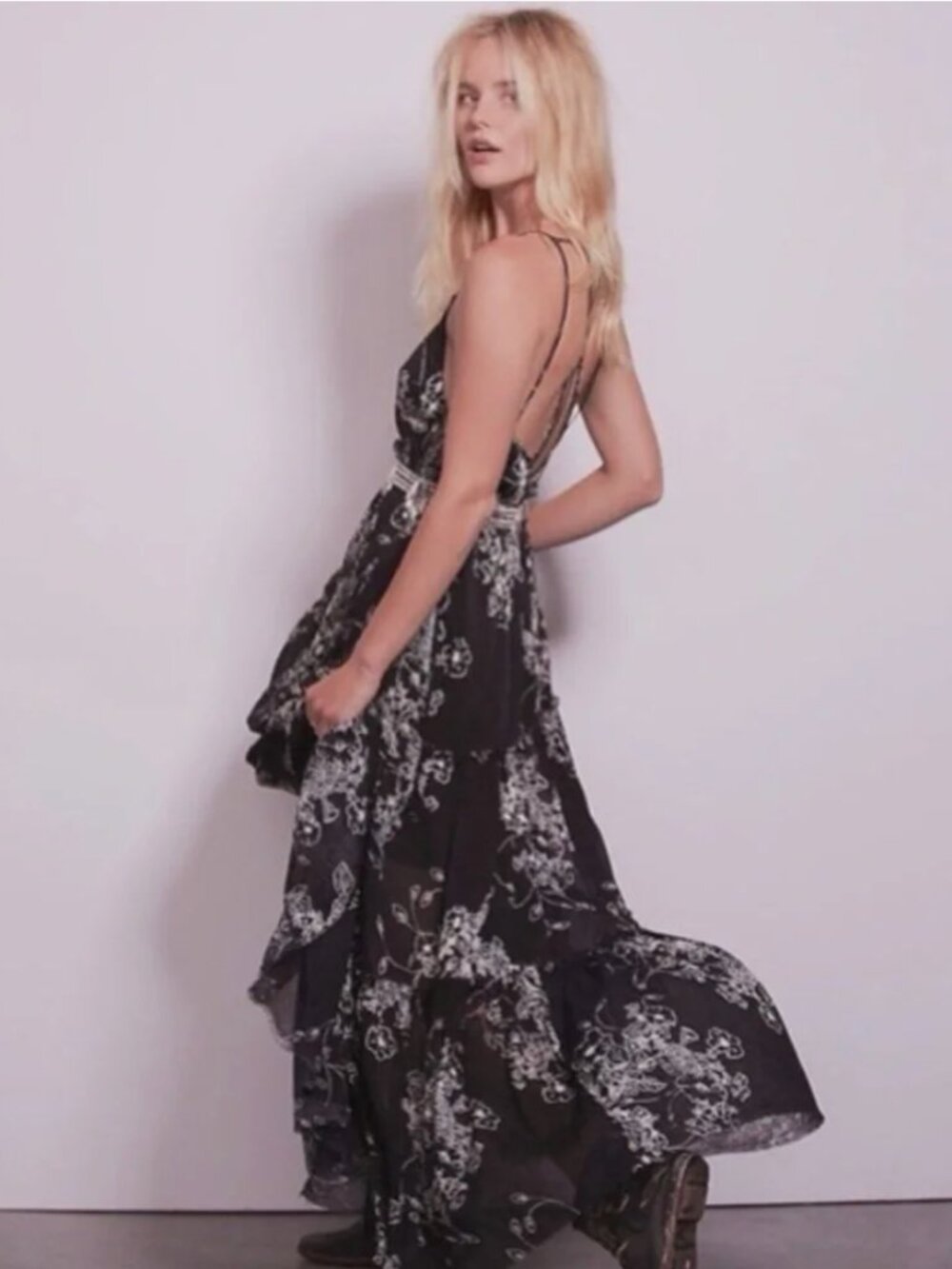 Free People Boho Strappy Maxi Dress - XS - Black & White
